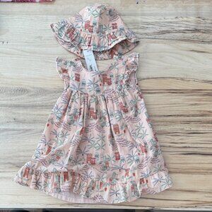 Janie and Jack 18-24 Charming Pink Kids Dress with NWT Hat